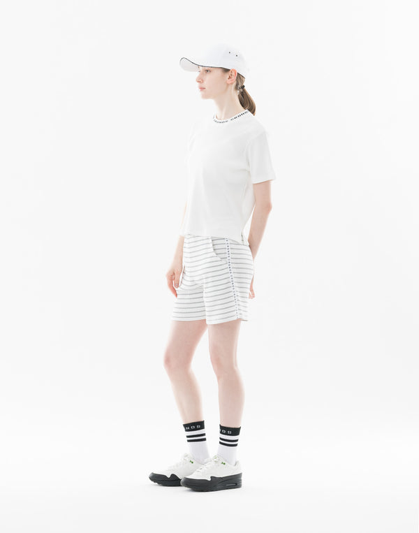 CRONOS WOMEN Shiny Wide Rib Shorts【WHITE】