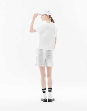 CRONOS WOMEN Shiny Wide Rib Shorts【WHITE】