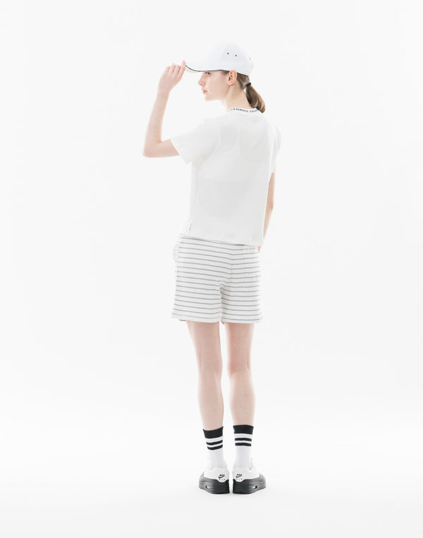 CRONOS WOMEN Shiny Wide Rib Shorts【WHITE】