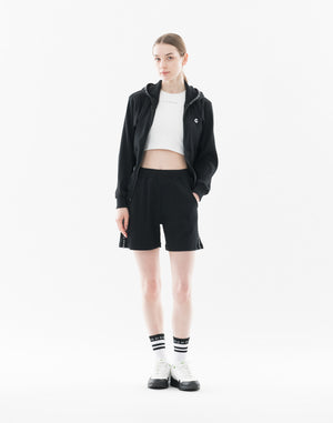 CRONOS WOMEN Shiny Wide Rib Shorts【BLACK】