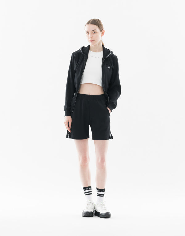 CRONOS WOMEN Shiny Wide Rib Shorts【BLACK】