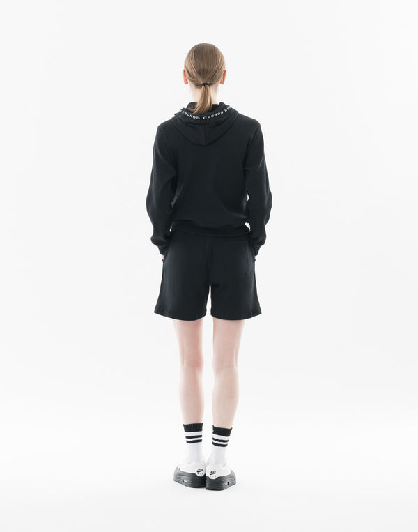 CRONOS WOMEN Shiny Wide Rib Shorts【BLACK】