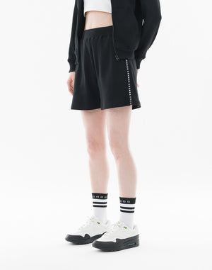 CRONOS WOMEN Shiny Wide Rib Shorts【BLACK】