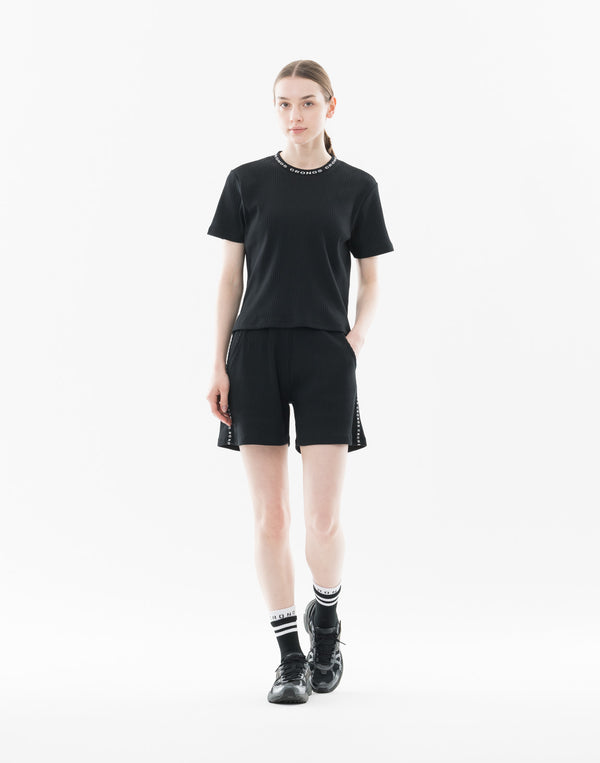 CRONOS WOMEN Shiny Wide Rib Shorts【BLACK】