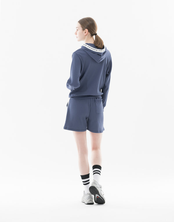 CRONOS WOMEN Shiny Wide Rib Hoodie【NAVY】