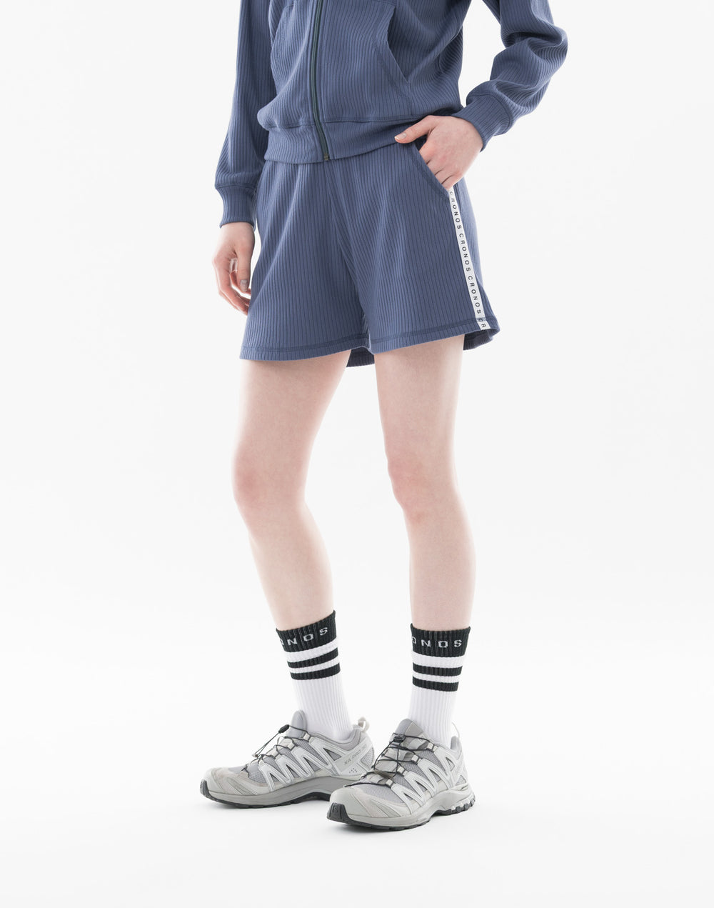 CRONOS WOMEN シャイニーワイドリブショーツ【NAVY】