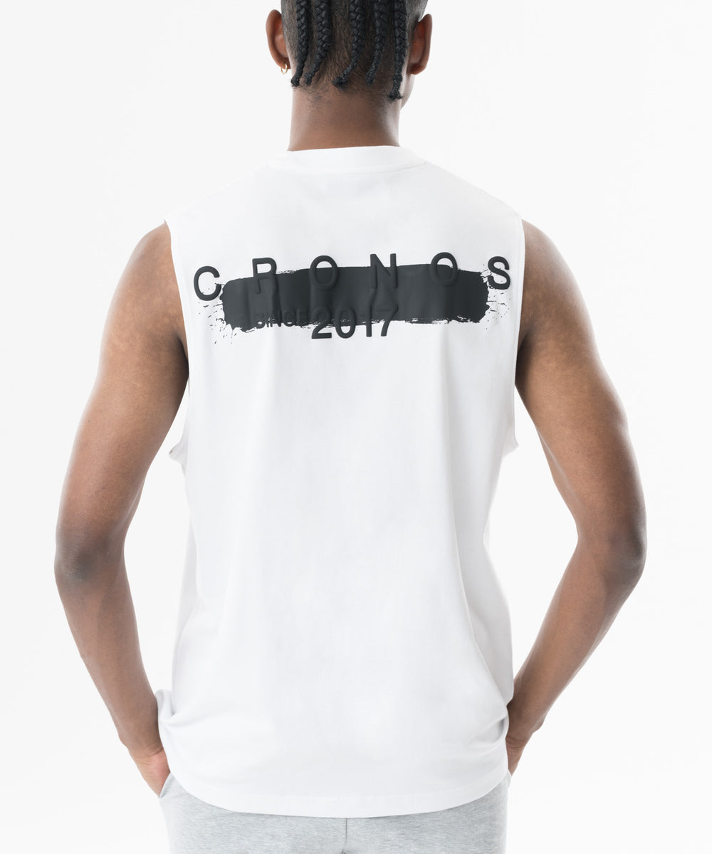 CRONOS Grunge Paint Stroke  over size sleeveless【WHITE】