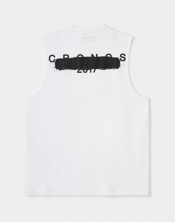 CRONOS Grunge Paint Stroke 大尺寸無袖上衣【白色】