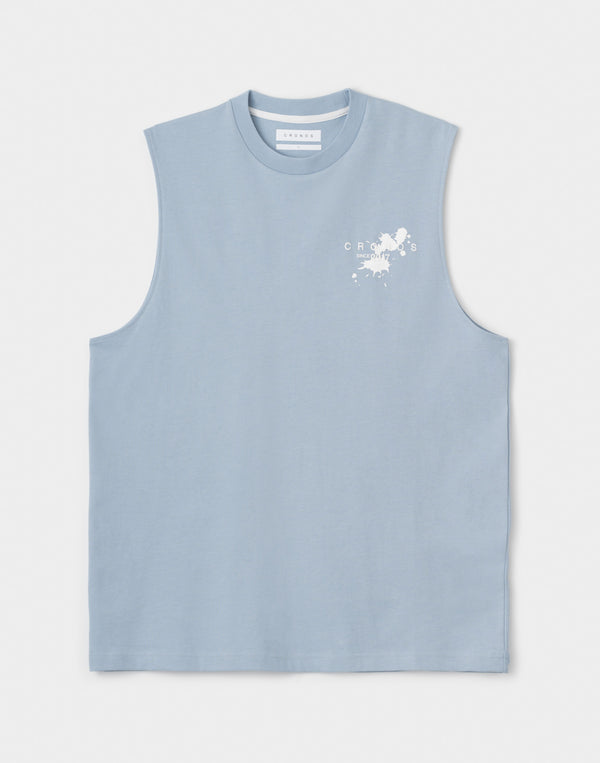 CRONOS Grunge Paint Stroke 大尺寸無袖上衣【L.BLUE】