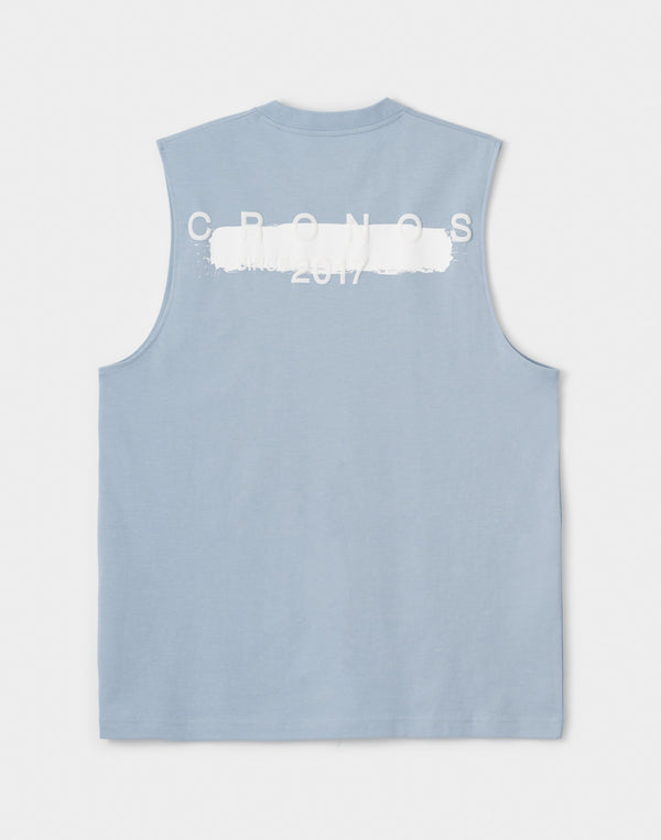 CRONOS Grunge Paint Stroke 大尺寸無袖上衣【L.BLUE】