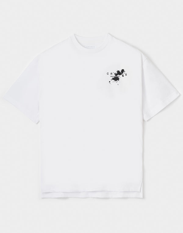 CRONOS Grunge Paint Stroke over size S/S TEE【WHITE】