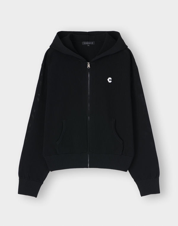 CRONOS WOMEN Summer Mesh Knit Zip Hoodie【BLACK】