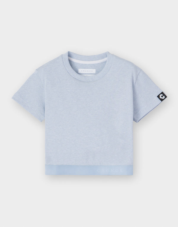 CRONOS WOMEN Rib Cropped T-SHIRT【BLUE】