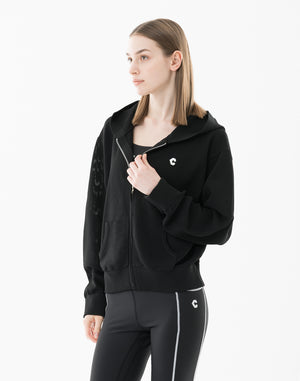 CRONOS WOMEN Summer Mesh Knit Zip Hoodie【BLACK】