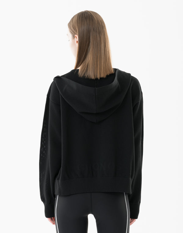 CRONOS WOMEN Summer Mesh Knit Zip Hoodie【BLACK】