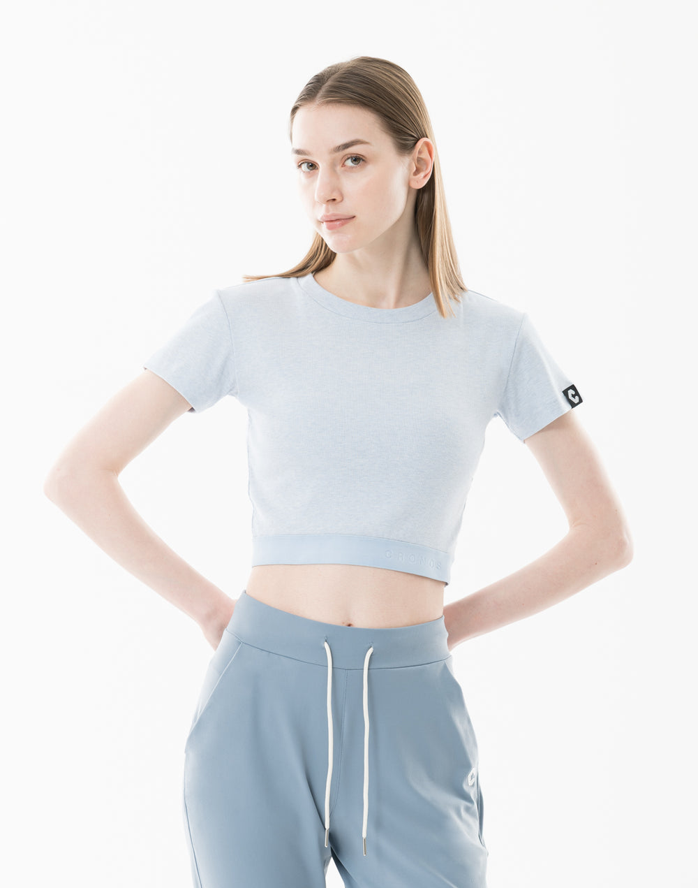 CRONOS WOMEN リブクロップドTシャツ【ブルー】
