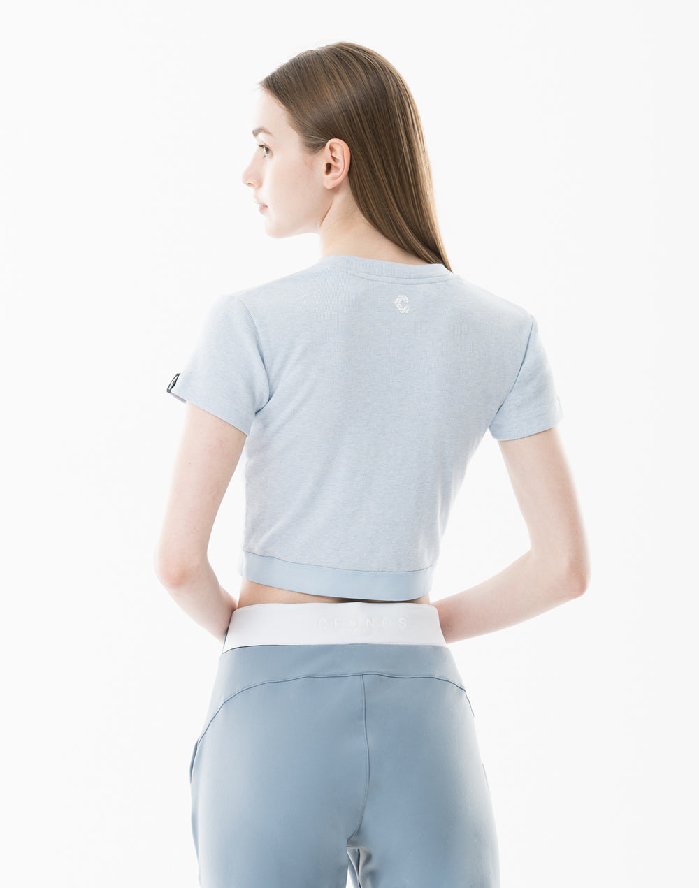CRONOS WOMEN リブクロップドTシャツ【ブルー】