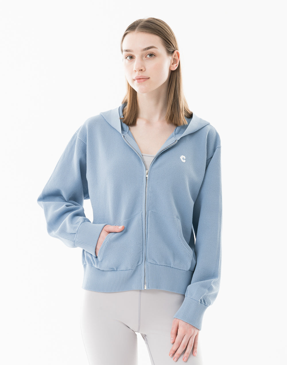 CRONOS WOMEN サマーメッシュニットジップパーカー【ブルー】