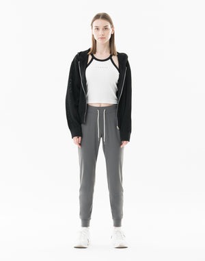 CRONOS WOMEN Summer Mesh Knit Zip Hoodie【BLACK】