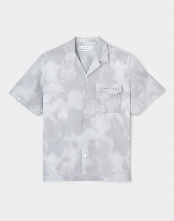 CRONOS ストレッチ オープンカラー S/S シャツ【WHITECAMO】