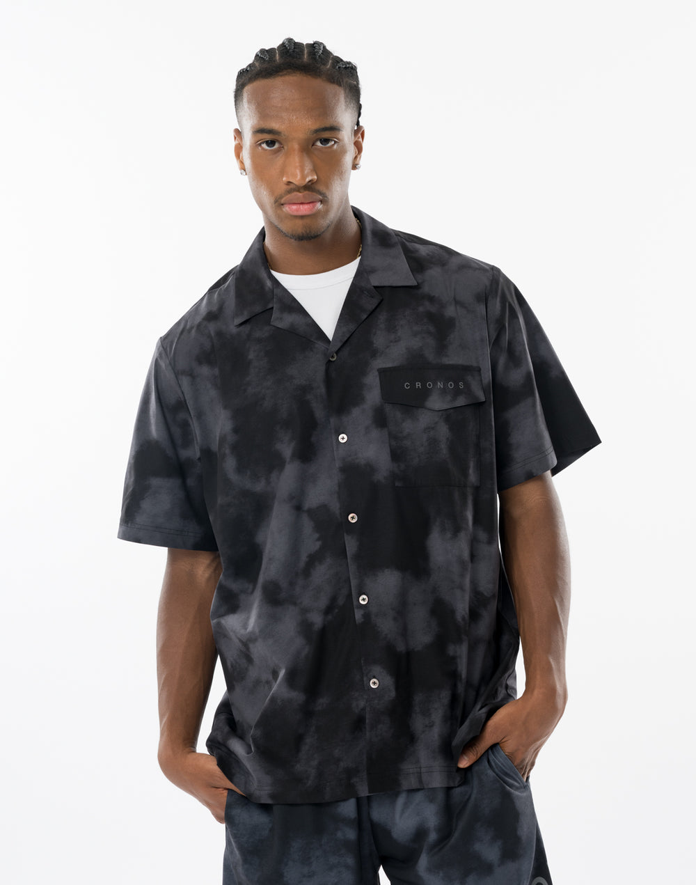 CRONOS ストレッチ オープンカラー S/S シャツ【BLACKCAMO】