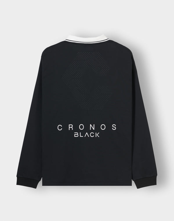 CRONOS ブラック ニットネック ハーフジップ L/S TEE【ブラック】