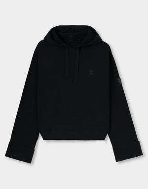 CRONOS WOMEN Flex Rib Knit Hoodie【BLACK】