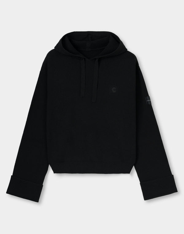 CRONOS WOMEN Flex Rib Knit Hoodie【BLACK】