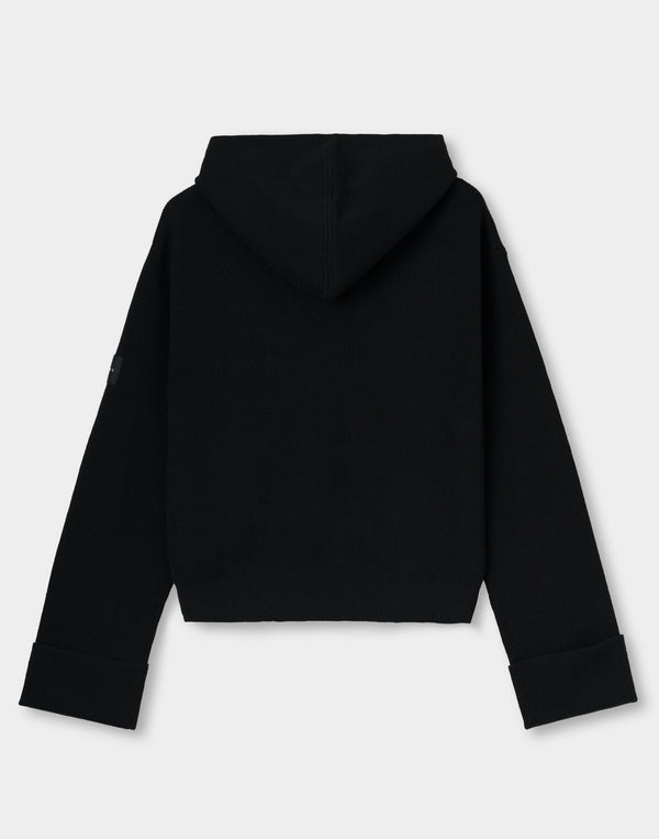 CRONOS WOMEN Flex Rib Knit Hoodie【BLACK】