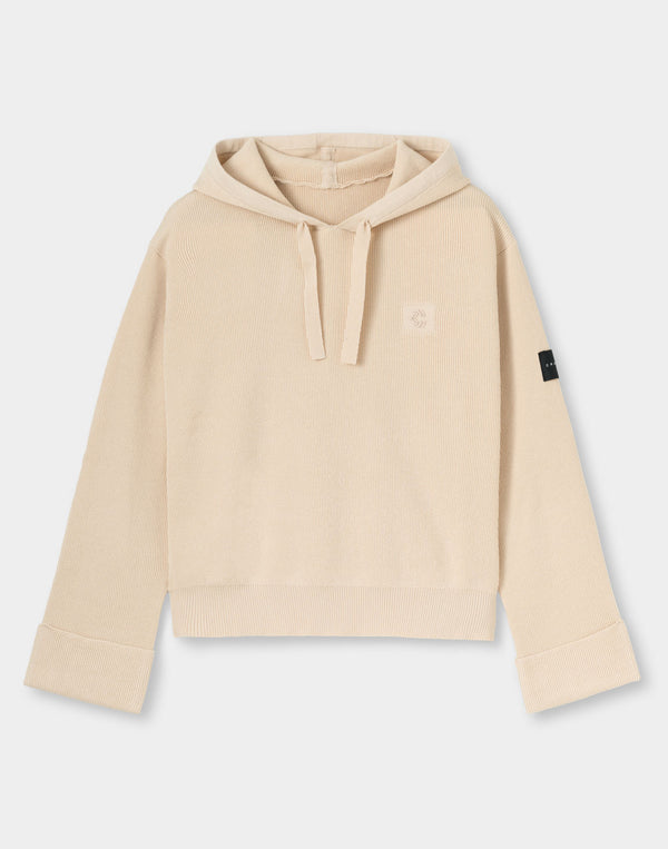 CRONOS WOMEN Flex Rib Knit Hoodie【BEIGE】