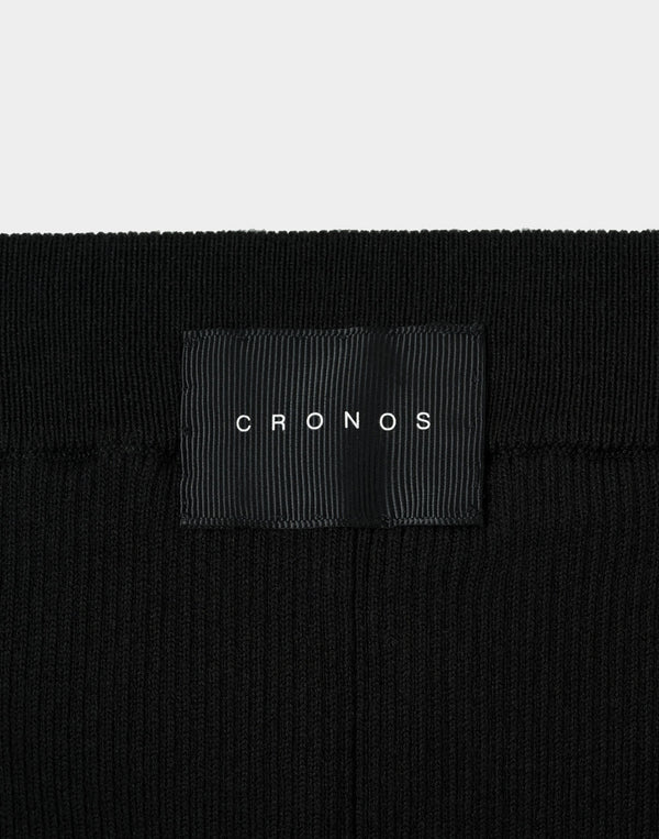CRONOS WOMEN Flex Rib Knit Pants【BLACK】