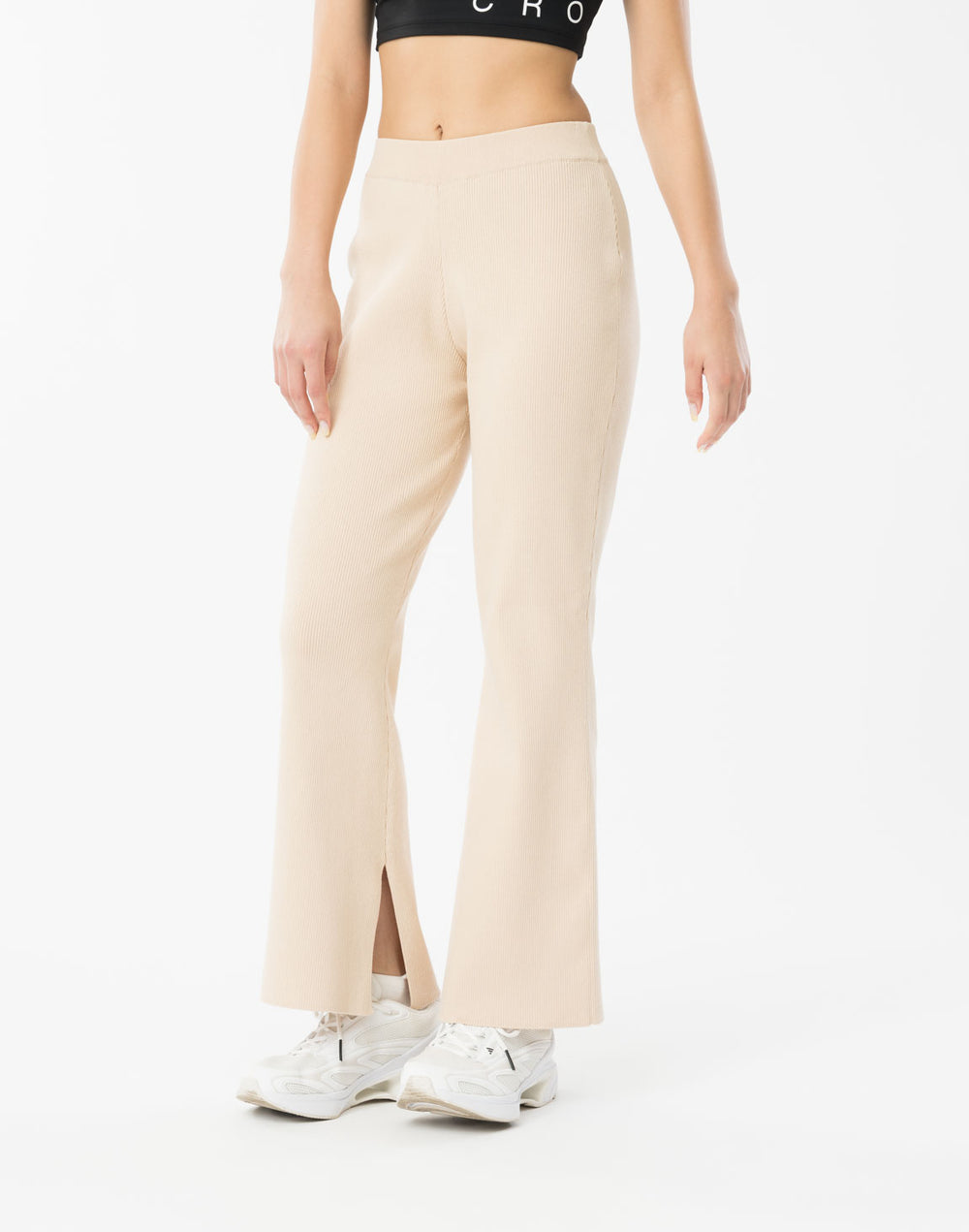 CRONOS WOMEN Flex Rib Knit Pants【BEIGE】
