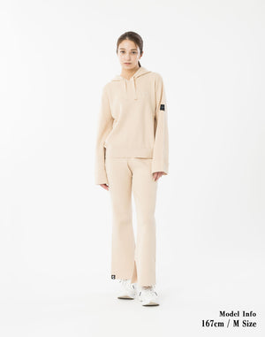 CRONOS WOMEN Flex Rib Knit Hoodie【BEIGE】