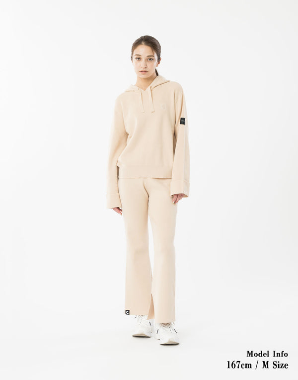 CRONOS WOMEN Flex Rib Knit Hoodie【BEIGE】