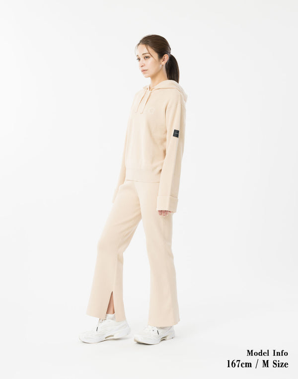 CRONOS WOMEN Flex Rib Knit Hoodie【BEIGE】