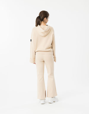 CRONOS WOMEN Flex Rib Knit Hoodie【BEIGE】