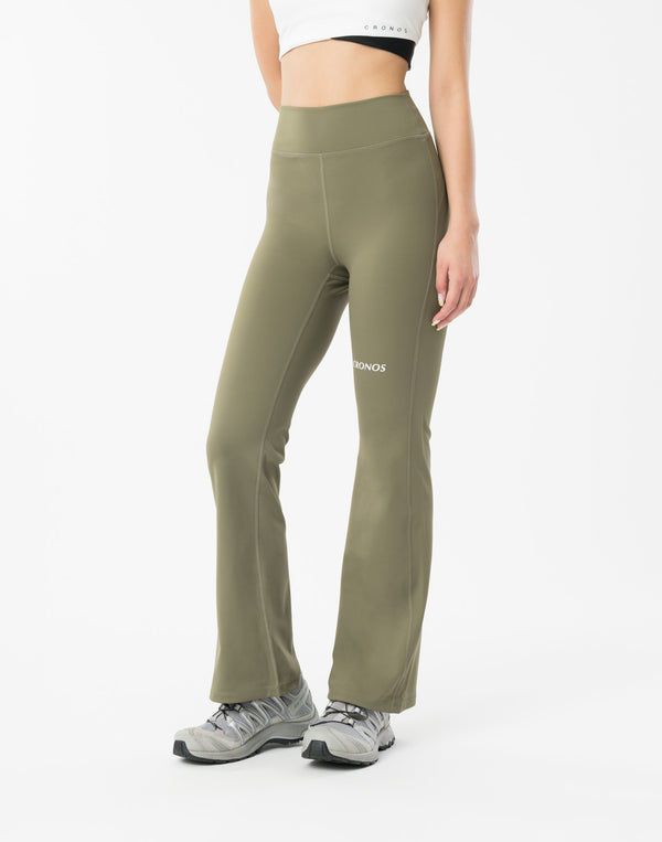 CRONOS WOMEN FLARE LEGGINGS【KHAKI】