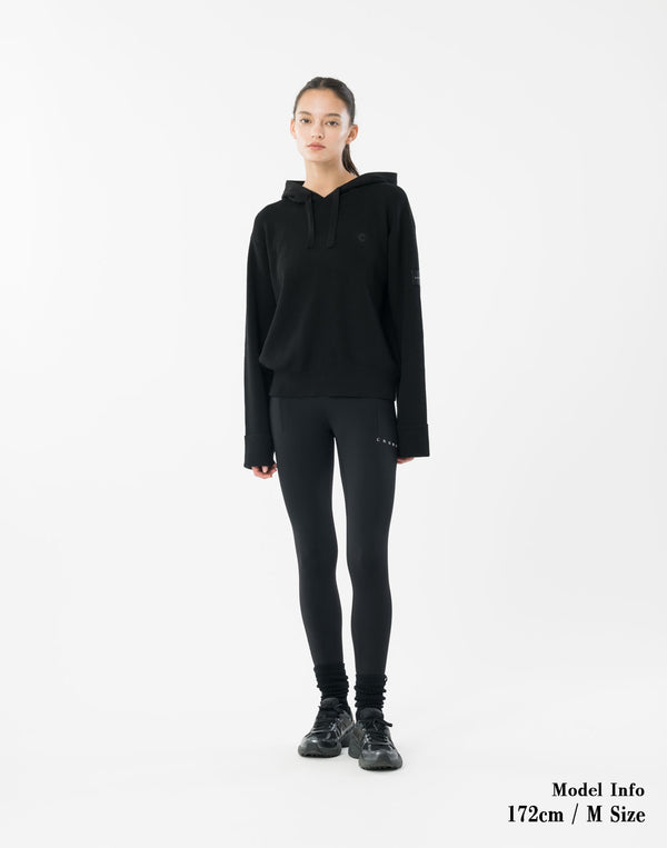 CRONOS WOMEN Flex Rib Knit Hoodie【BLACK】