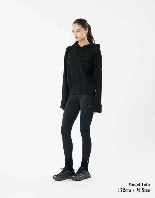 CRONOS WOMEN Flex Rib Knit Hoodie【BLACK】