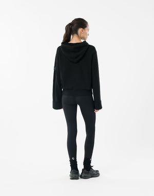 CRONOS WOMEN Flex Rib Knit Hoodie【BLACK】