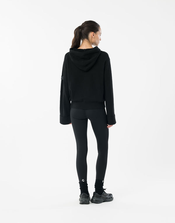 CRONOS WOMEN Flex Rib Knit Hoodie【BLACK】