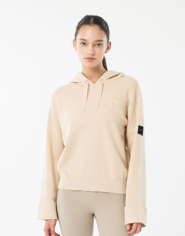 CRONOS WOMEN Flex Rib Knit Hoodie【BEIGE】