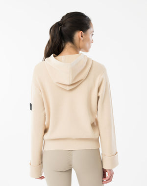 CRONOS WOMEN Flex Rib Knit Hoodie【BEIGE】