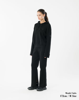 CRONOS WOMEN Flex Rib Knit Hoodie【BLACK】