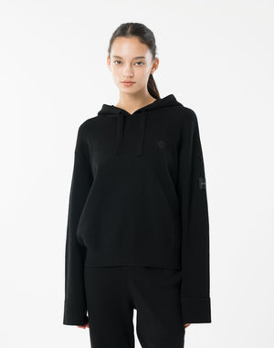 CRONOS WOMEN Flex Rib Knit Hoodie【BLACK】