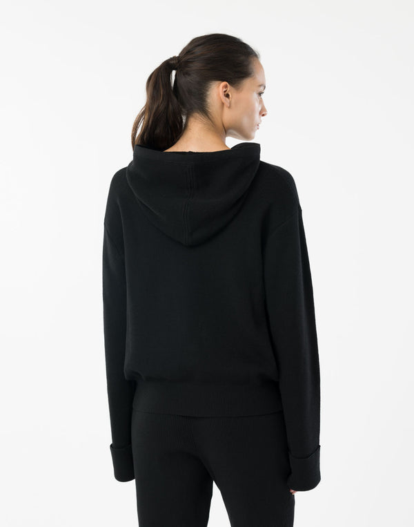 CRONOS WOMEN Flex Rib Knit Hoodie【BLACK】