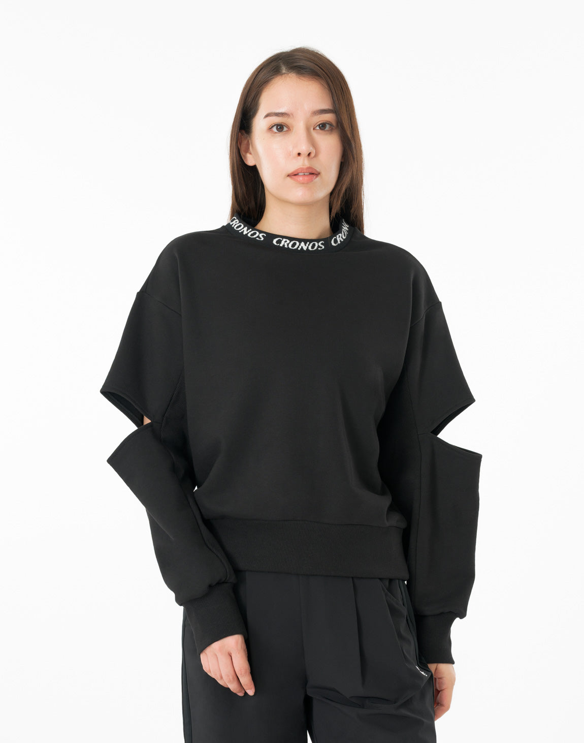 CRONOS WOMEN CUT OUT SWEAT【BLACK】