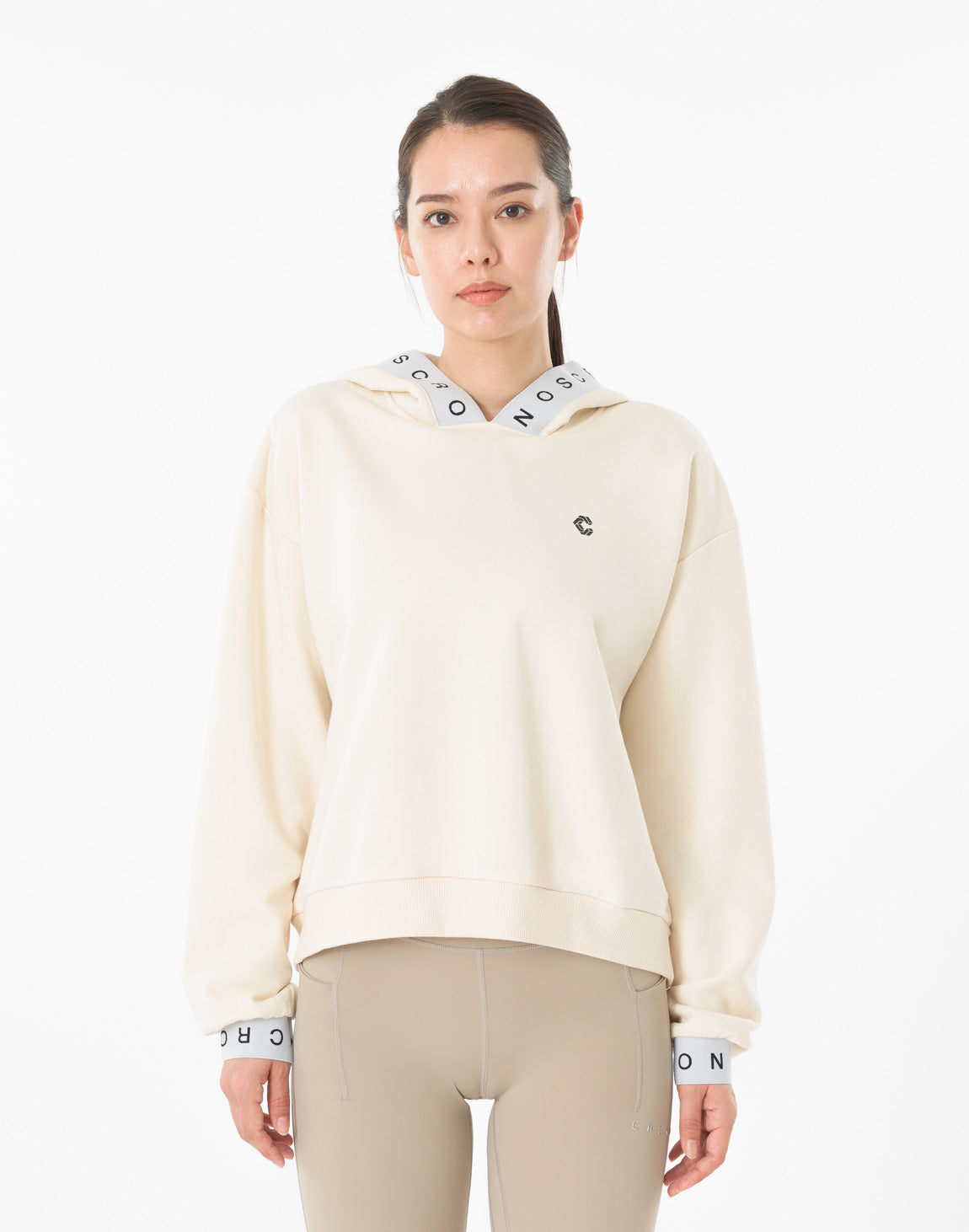 CRONOS WOMEN LOGO JACQUARD HOODIE【CREAM】