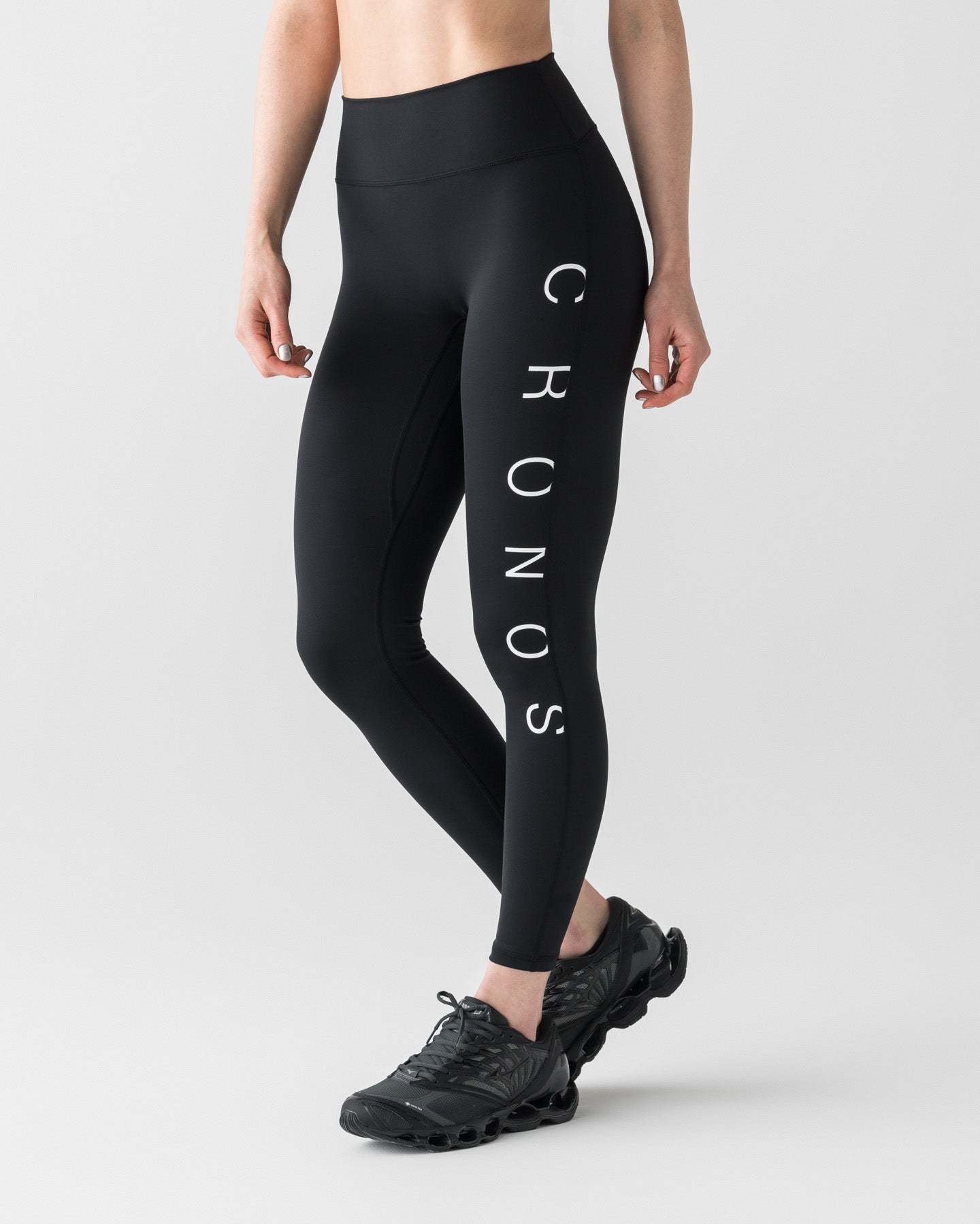 CRONOS ブラック レギンス サイドポケット付き CRONOS WOMEN CLEAN FIT LEGGINGS【BLACK×WHITE】