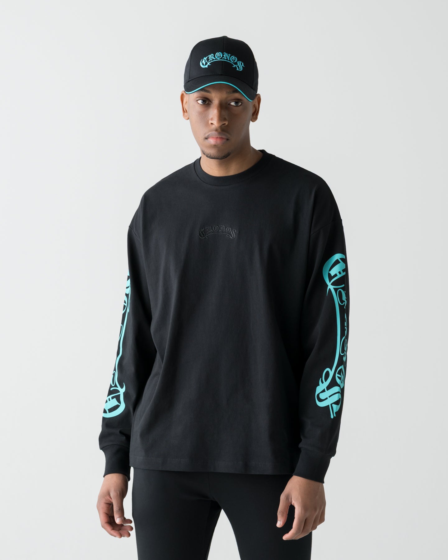 CRONOS BLACKLETTER L/S TEE【BLACK×T.BLUE】